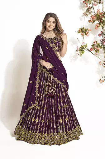 Wine Georgette  Semi Stitched Lehenga and Unstitch Blouse with Dupatta