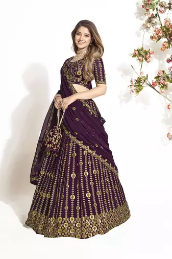 Wine Georgette  Semi Stitched Lehenga and Unstitch Blouse with Dupatta