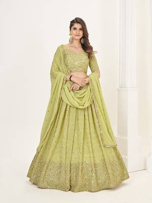 Olive Georgette  Semi Stitched Lehenga and Unstitch Blouse with Dupatta 1