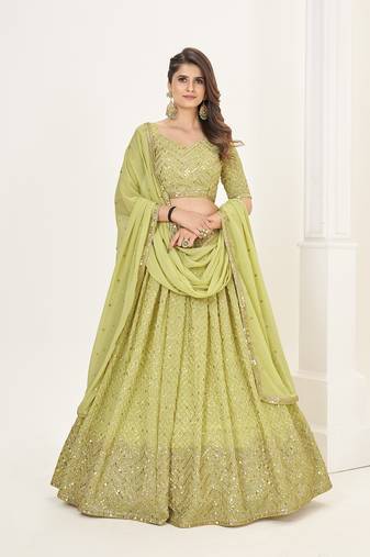 Olive Georgette  Semi Stitched Lehenga and Unstitch Blouse with Dupatta