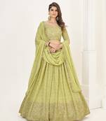 Olive Georgette  Semi Stitched Lehenga and Unstitch Blouse with Dupatta