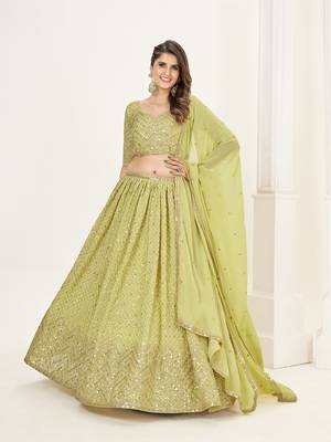 Olive Georgette  Semi Stitched Lehenga and Unstitch Blouse with Dupatta 2