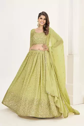 Olive Georgette  Semi Stitched Lehenga and Unstitch Blouse with Dupatta