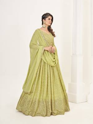 Olive Georgette  Semi Stitched Lehenga and Unstitch Blouse with Dupatta 3