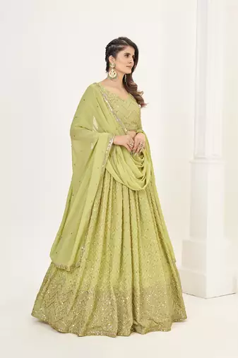 Olive Georgette  Semi Stitched Lehenga and Unstitch Blouse with Dupatta