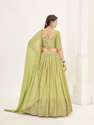 Olive Georgette  Semi Stitched Lehenga and Unstitch Blouse with Dupatta 4