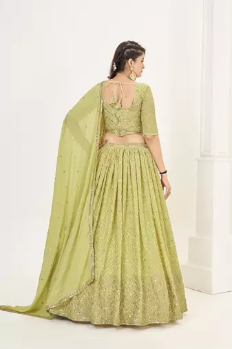 Olive Georgette  Semi Stitched Lehenga and Unstitch Blouse with Dupatta