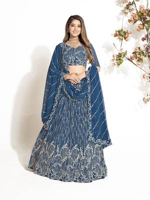 Indigo Blue Georgette  Semi Stitched Lehenga and Unstitch Blouse with Dupatta 1