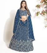 Indigo Blue Georgette  Semi Stitched Lehenga and Unstitch Blouse with Dupatta