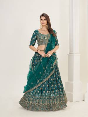 Sea Green Georgette  Semi Stitched Lehenga and Unstitch Blouse with Dupatta 1