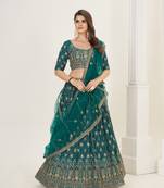 Sea Green Georgette  Semi Stitched Lehenga and Unstitch Blouse with Dupatta