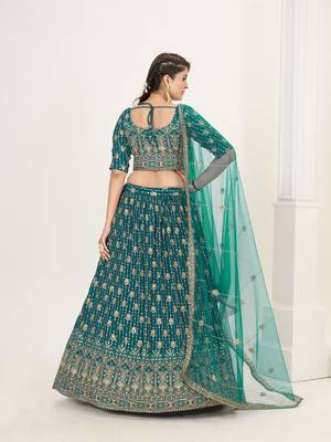 Sea Green Georgette  Semi Stitched Lehenga and Unstitch Blouse with Dupatta 4