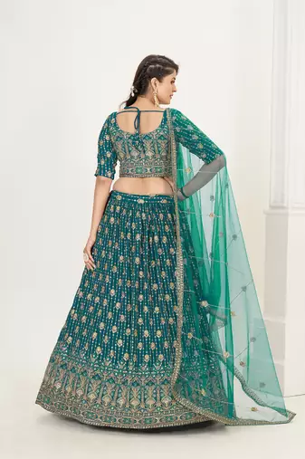 Sea Green Georgette  Semi Stitched Lehenga and Unstitch Blouse with Dupatta