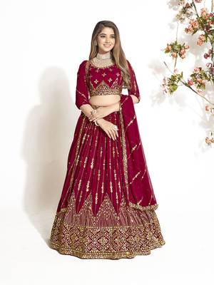 Maroon Georgette  Semi Stitched Lehenga and Unstitch Blouse with Dupatta 1