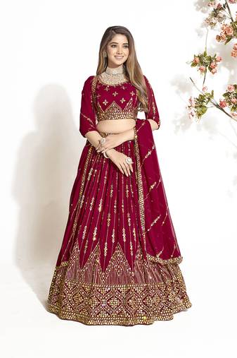 Maroon Georgette  Semi Stitched Lehenga and Unstitch Blouse with Dupatta
