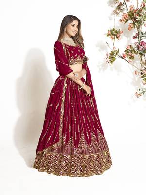 Maroon Georgette  Semi Stitched Lehenga and Unstitch Blouse with Dupatta 2