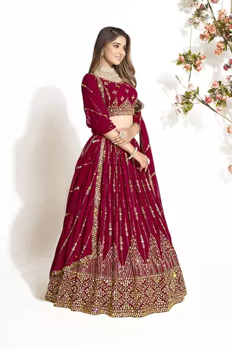 Maroon Georgette  Semi Stitched Lehenga and Unstitch Blouse with Dupatta