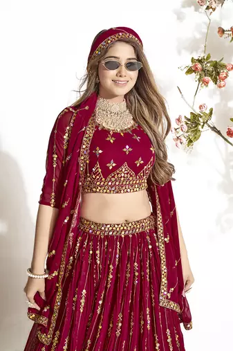 Maroon Georgette  Semi Stitched Lehenga and Unstitch Blouse with Dupatta