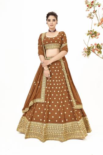 Mustard Georgette  Semi Stitched Lehenga and Unstitch Blouse with Dupatta