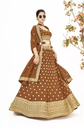 Mustard Georgette  Semi Stitched Lehenga and Unstitch Blouse with Dupatta