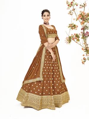 Mustard Georgette  Semi Stitched Lehenga and Unstitch Blouse with Dupatta 3