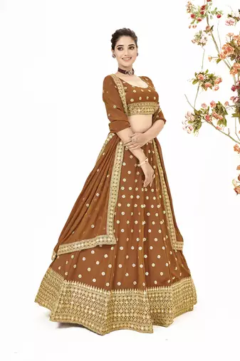 Mustard Georgette  Semi Stitched Lehenga and Unstitch Blouse with Dupatta