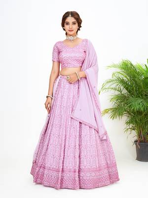 Onion Pink Georgette  Semi Stitched Lehenga and Unstitch Blouse with Dupatta 1