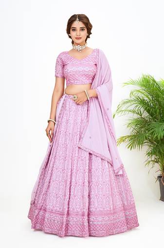 Onion Pink Georgette  Semi Stitched Lehenga and Unstitch Blouse with Dupatta