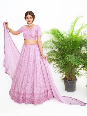 Onion Pink Georgette  Semi Stitched Lehenga and Unstitch Blouse with Dupatta 2