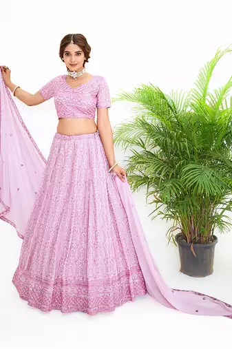 Onion Pink Georgette  Semi Stitched Lehenga and Unstitch Blouse with Dupatta