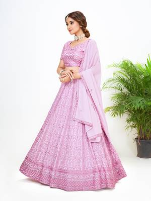 Onion Pink Georgette  Semi Stitched Lehenga and Unstitch Blouse with Dupatta 3