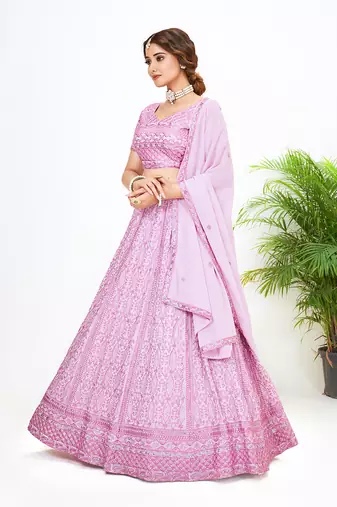 Onion Pink Georgette  Semi Stitched Lehenga and Unstitch Blouse with Dupatta