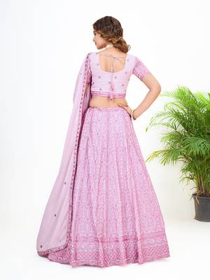 Onion Pink Georgette  Semi Stitched Lehenga and Unstitch Blouse with Dupatta 4