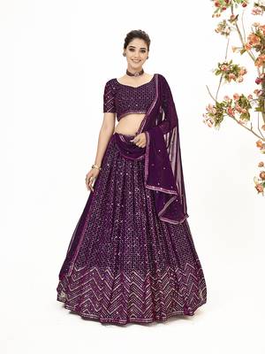 Wine Georgette  Semi Stitched Lehenga and Unstitch Blouse with Dupatta 1