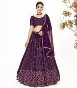 Wine Georgette  Semi Stitched Lehenga and Unstitch Blouse with Dupatta