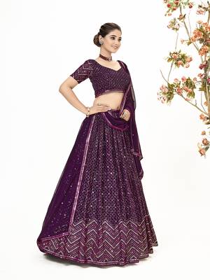 Wine Georgette  Semi Stitched Lehenga and Unstitch Blouse with Dupatta 2