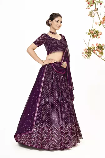 Wine Georgette  Semi Stitched Lehenga and Unstitch Blouse with Dupatta
