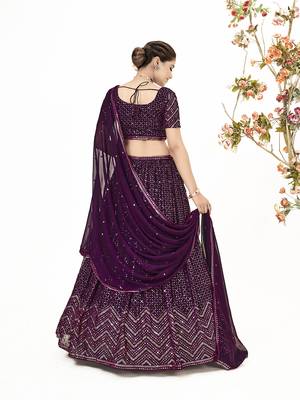 Wine Georgette  Semi Stitched Lehenga and Unstitch Blouse with Dupatta 4