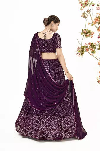 Wine Georgette  Semi Stitched Lehenga and Unstitch Blouse with Dupatta