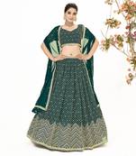 Deep Green Georgette  Semi Stitched Lehenga and Unstitch Blouse with Dupatta