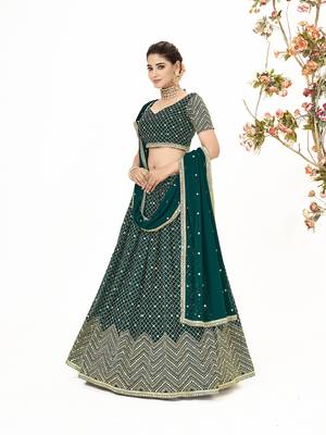 Deep Green Georgette  Semi Stitched Lehenga and Unstitch Blouse with Dupatta 3
