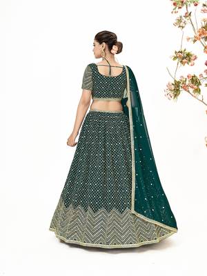 Deep Green Georgette  Semi Stitched Lehenga and Unstitch Blouse with Dupatta 4