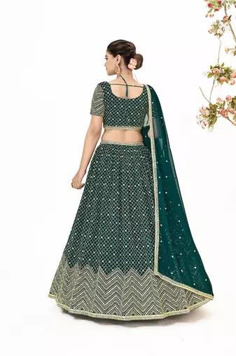 Deep Green Georgette  Semi Stitched Lehenga and Unstitch Blouse with Dupatta