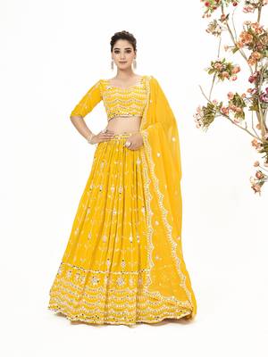 Yellow Georgette  Semi Stitched Lehenga and Unstitch Blouse with Dupatta 1