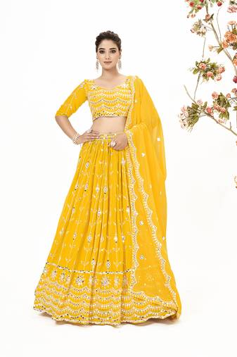 Yellow Georgette  Semi Stitched Lehenga and Unstitch Blouse with Dupatta