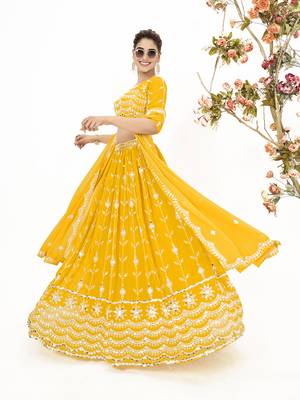 Yellow Georgette  Semi Stitched Lehenga and Unstitch Blouse with Dupatta 2