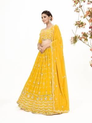 Yellow Georgette  Semi Stitched Lehenga and Unstitch Blouse with Dupatta 3