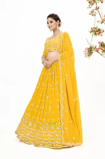 Yellow Georgette  Semi Stitched Lehenga and Unstitch Blouse with Dupatta