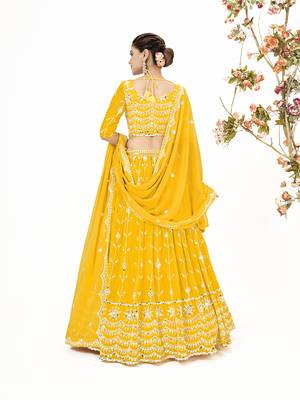 Yellow Georgette  Semi Stitched Lehenga and Unstitch Blouse with Dupatta 4