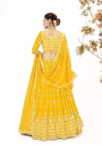 Yellow Georgette  Semi Stitched Lehenga and Unstitch Blouse with Dupatta